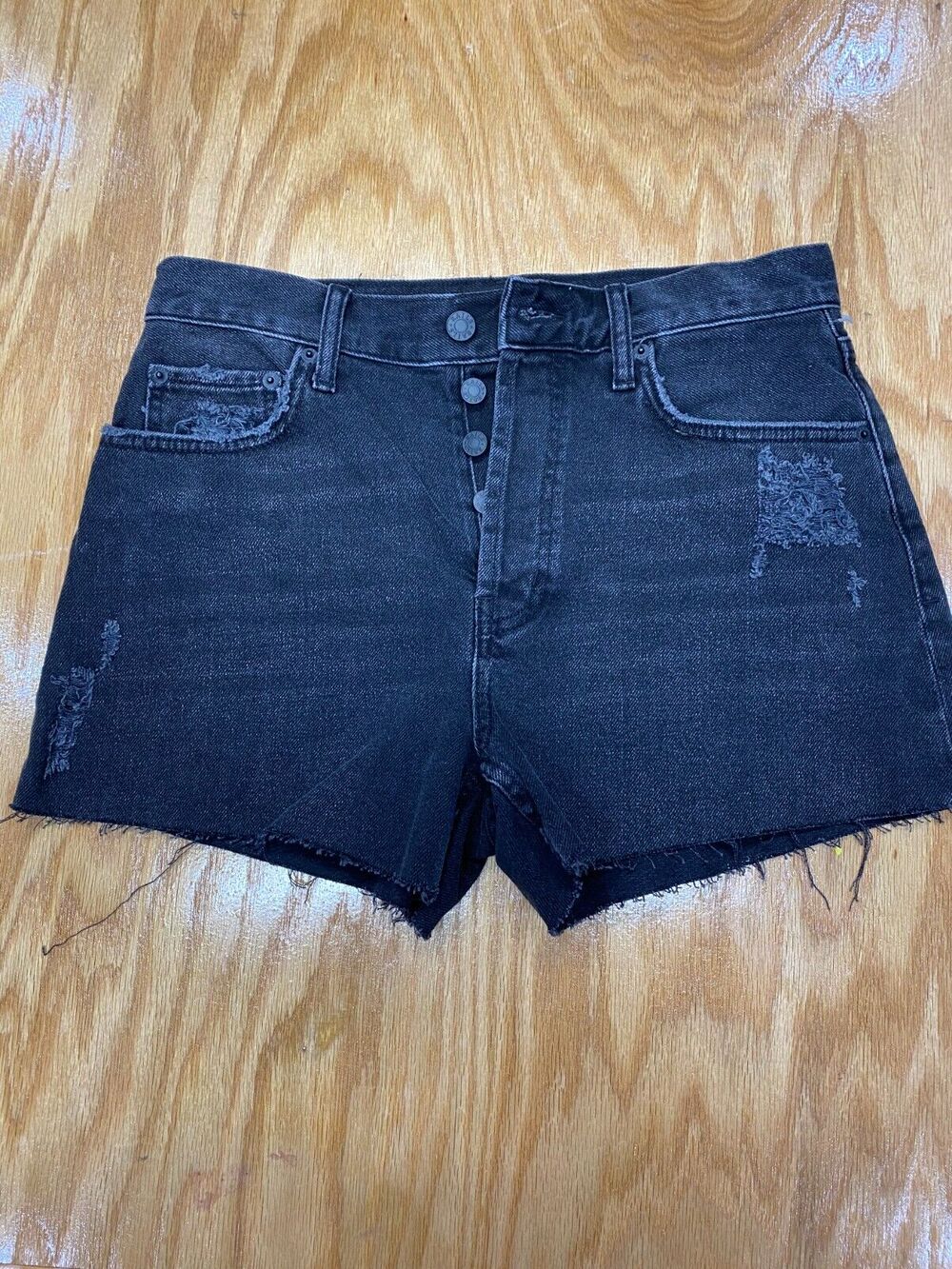 Rails Cut-Off Shorts Womens 28 Black Denim Distressed Button-Fly Mid Rise B61